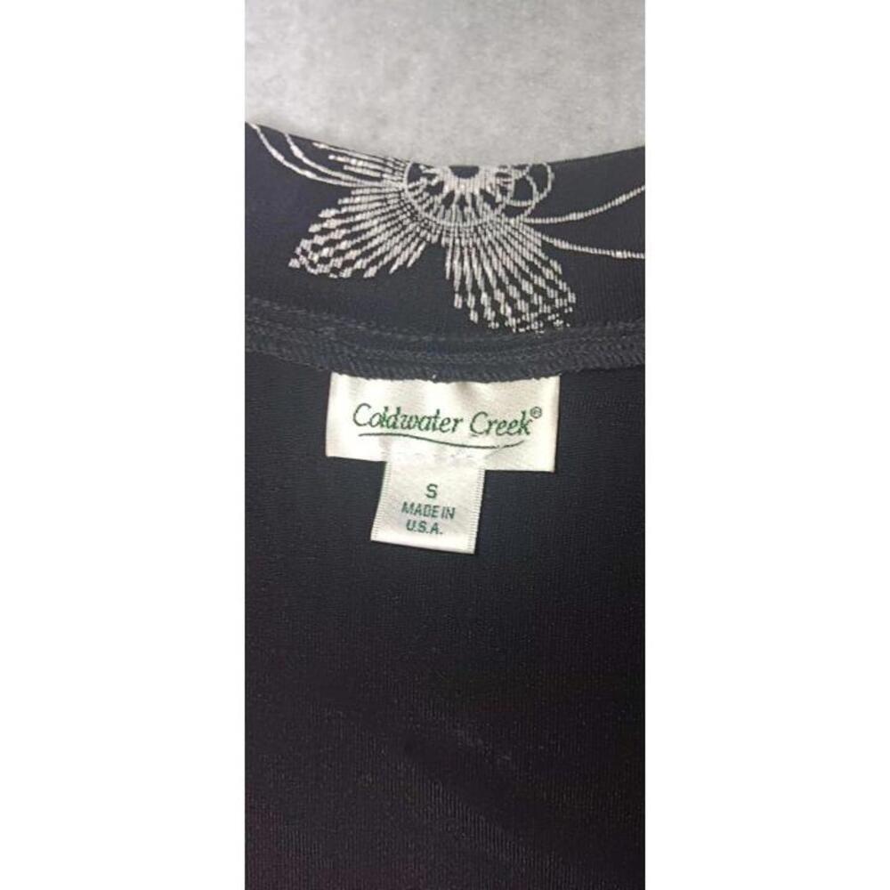 Coldwater Creek Short Sleeve Blouse Womens Size Small Black White Line Flower... - Picture 2 of 11